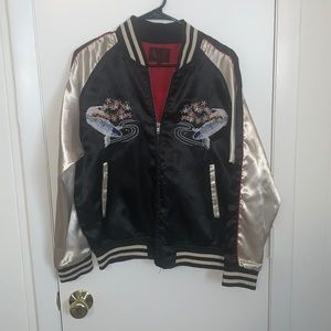 Medium Japanese Sukajan Jacket with Koi Fish and Cherry Blossom designs